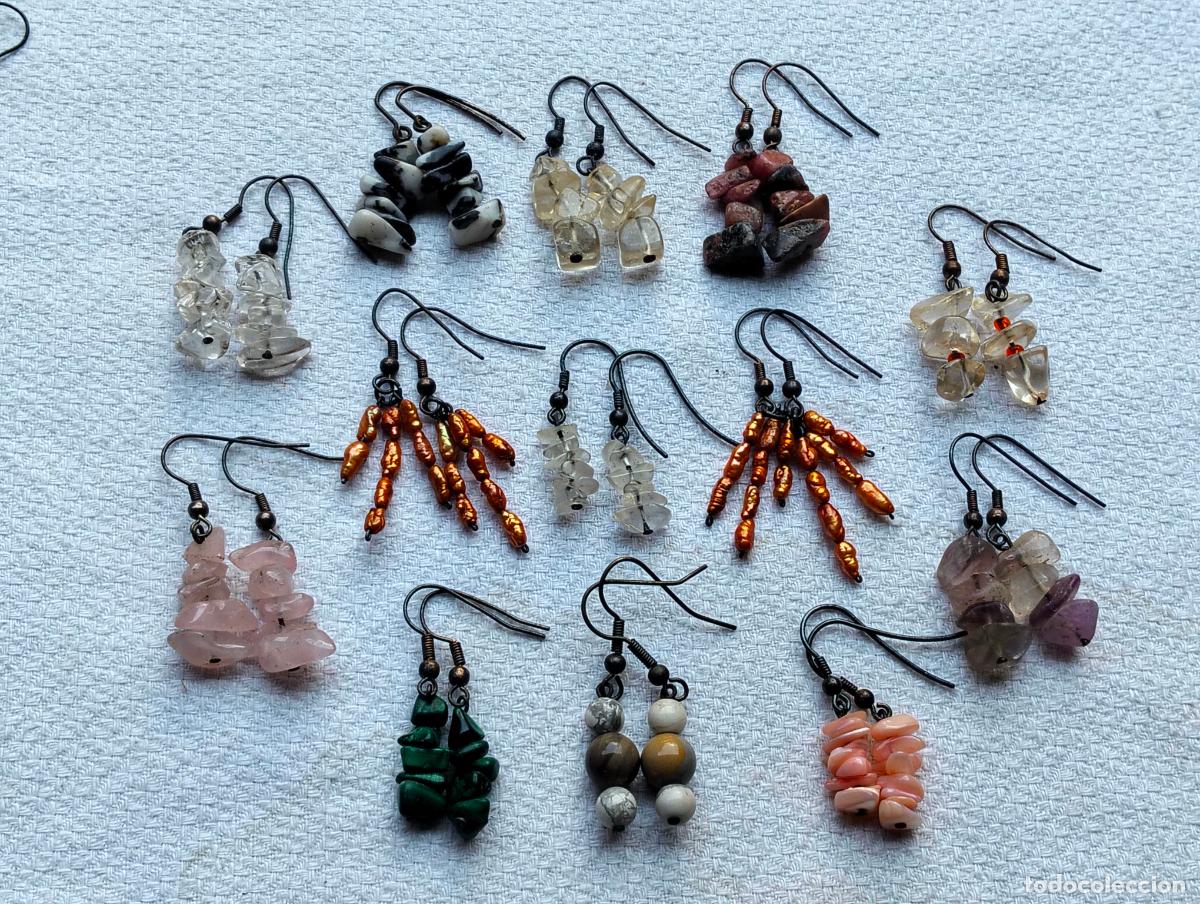 Joaillerie: Lote pendientes de piedra mineral de colores cuentas plata de ley y cristalitos coral