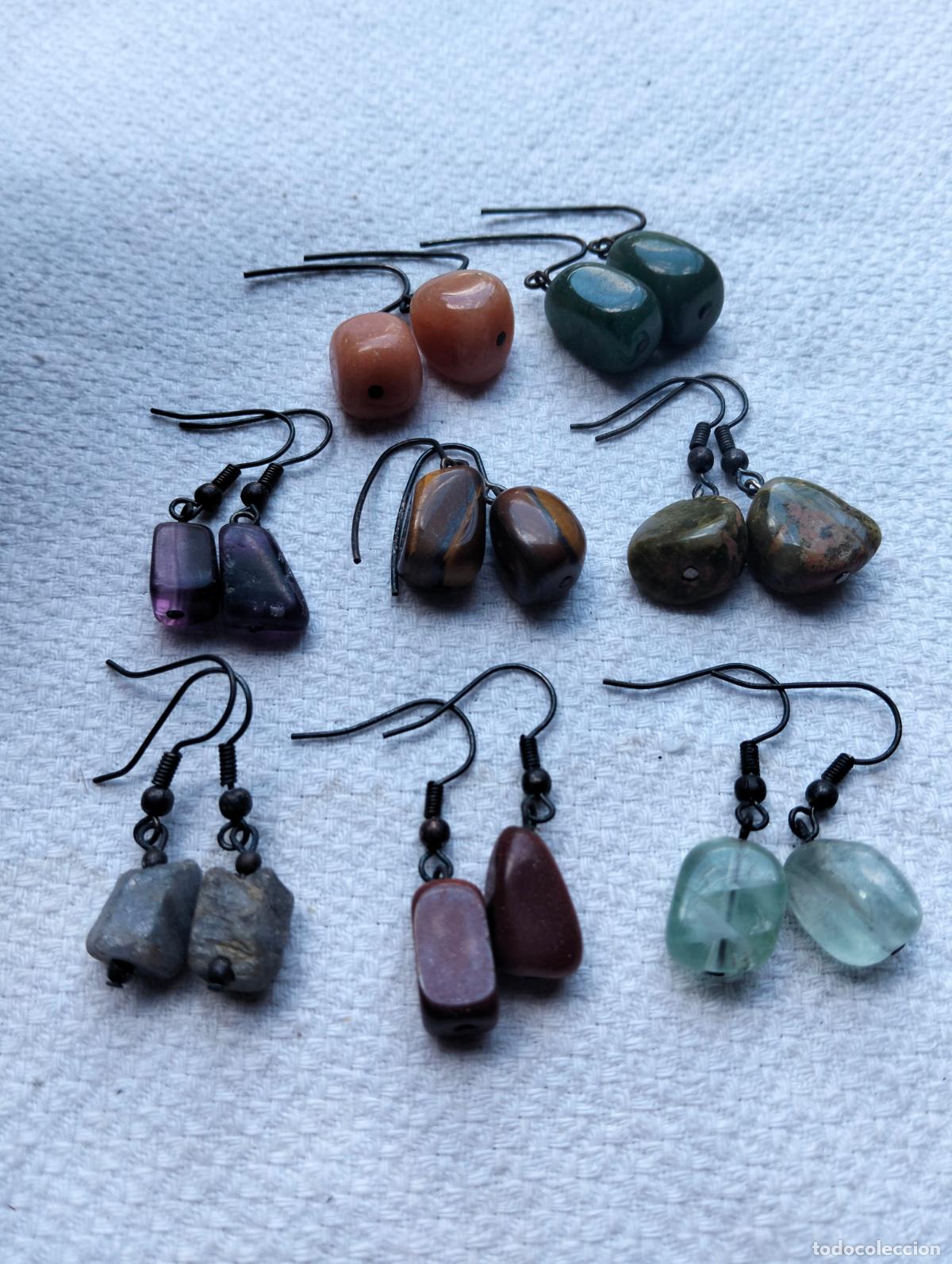 Joaillerie: Lote pendientes de piedra mineral de colores cuentas plata de ley y cristalitos cristales