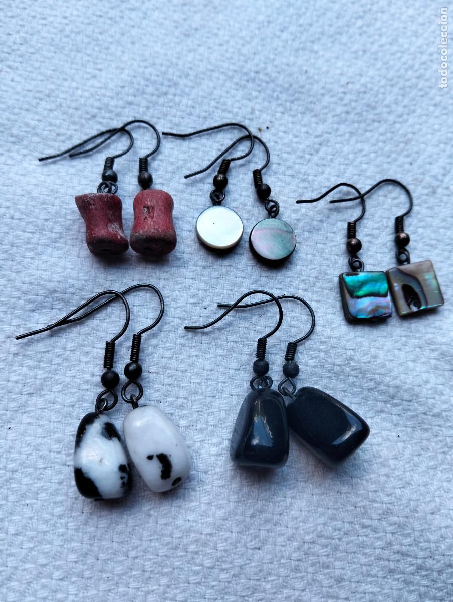 Joaillerie: Lote pendientes de piedra mineral de colores cuentas plata de ley y cristalitos cristales
