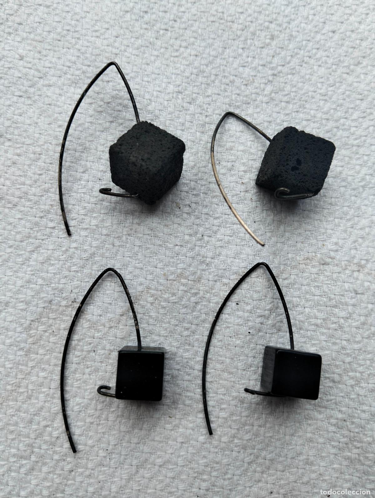 Joaillerie: Lote pendientes de piedra mineral natural color negro cubos cierre de plata de ley sinergia energ&iacute;a
