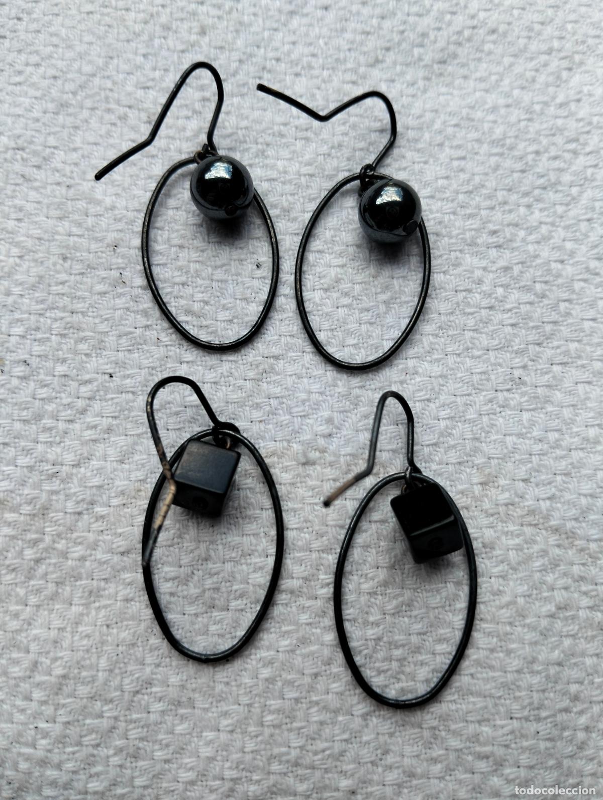 Joaillerie: Lote pendientes de piedra mineral natural color negro cubos cierre de plata de ley sinergia energ&iacute;a