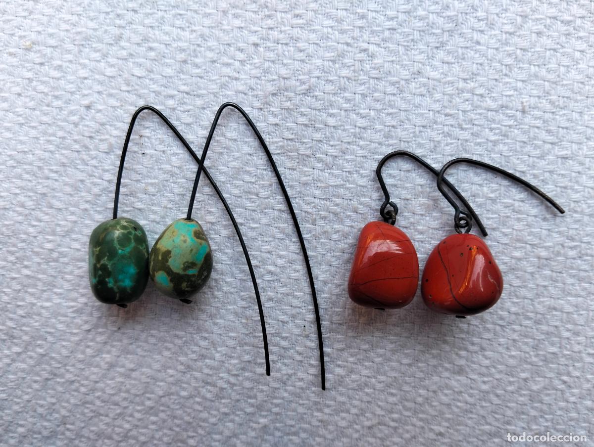 Joaillerie: Lote pendientes de piedra mineral natural color coral verde cierre de plata de ley sinergia energ&iacute;a
