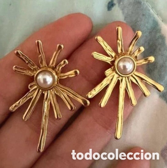 Joaillerie: Pendientes artesan&iacute;a perla y metal dorado