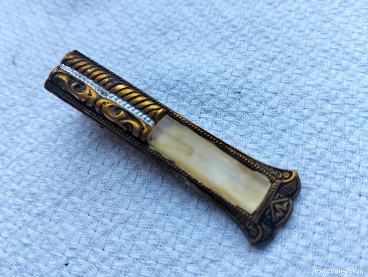 Joyeria: Broche pinza de corbata antigua de metal color dorado aguja de pecho negro steampunk a&ntilde;os 50