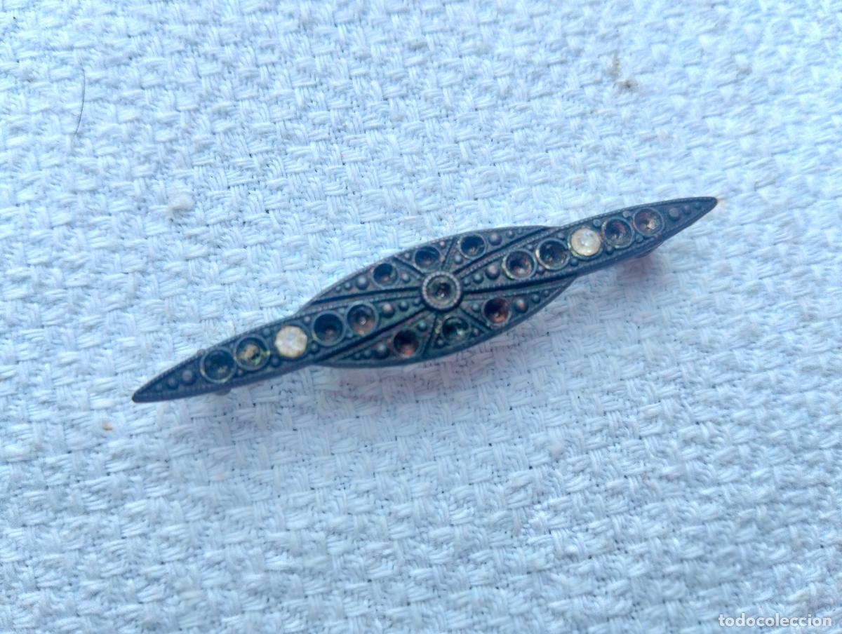 Joyeria: Antiguo broche decorativo estilo Art Deco metal plateado steampunk cristalitos a&ntilde;os 40
