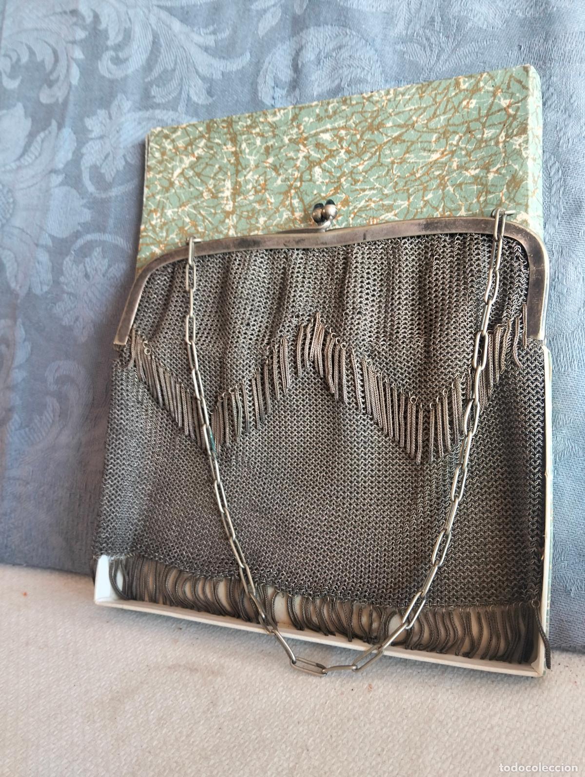 Jewelry: Antiguo bolso monedero de malla de gran tama&ntilde;o fabricado en Alpaca y con marcas a&ntilde;os 30-40