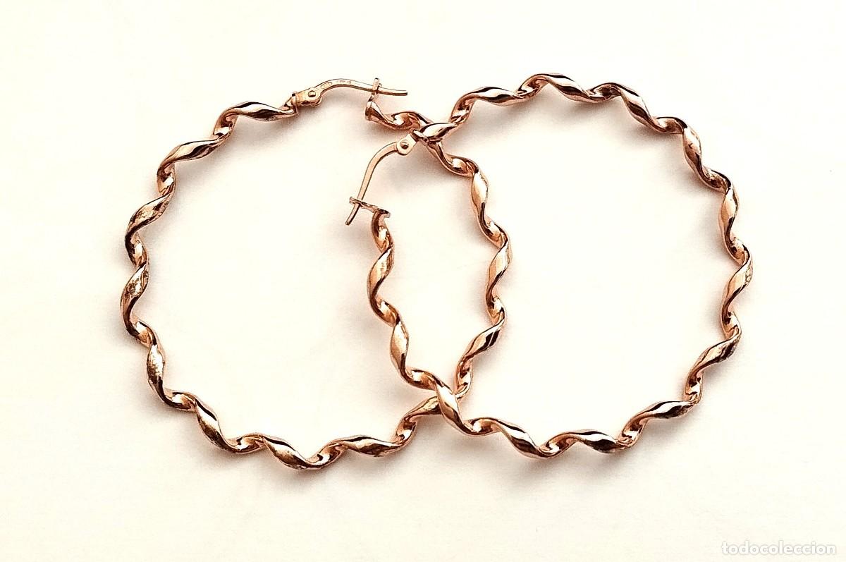 Jewelry: Argollas/pendientes de aro rizado en Plata Ley chapado oro rosa, con contraste