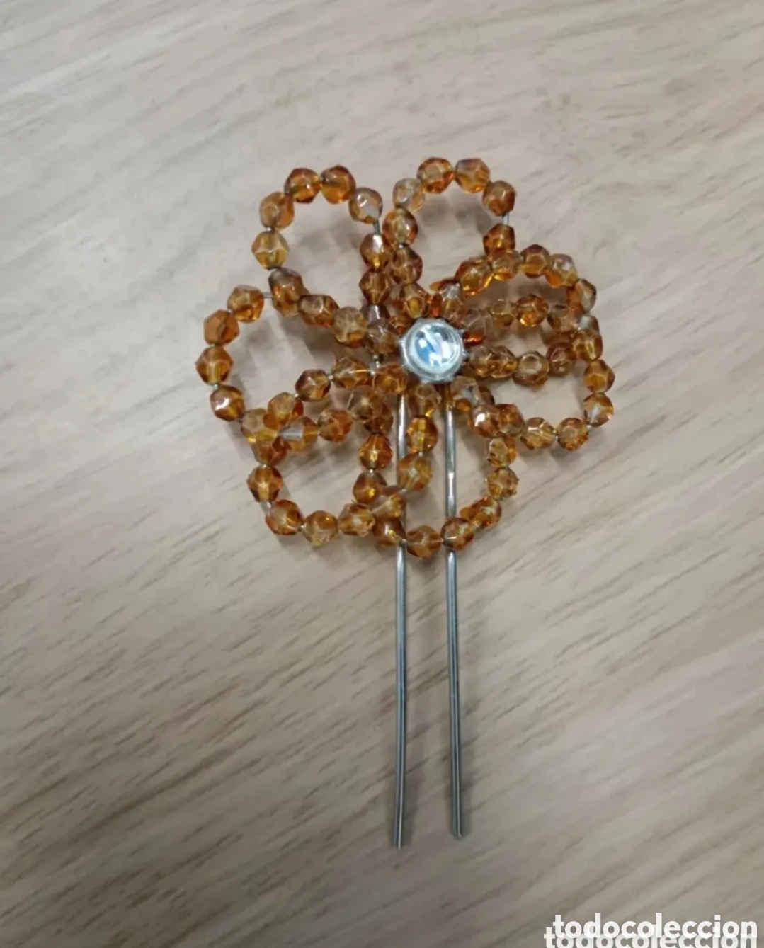 Jewelry: Tocado pincho gancho pelo flor color marr&oacute;n caramelo plateado 4,5x5cm