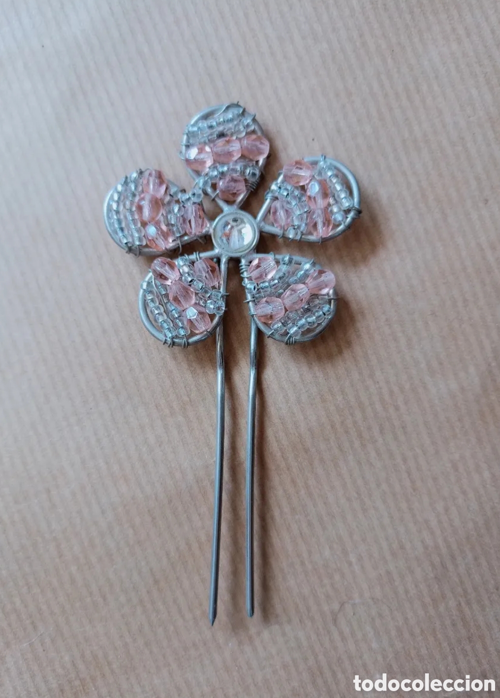 Jewelry: Tocado pincho gancho pelo flor color rosa plateado 4,5x5cm