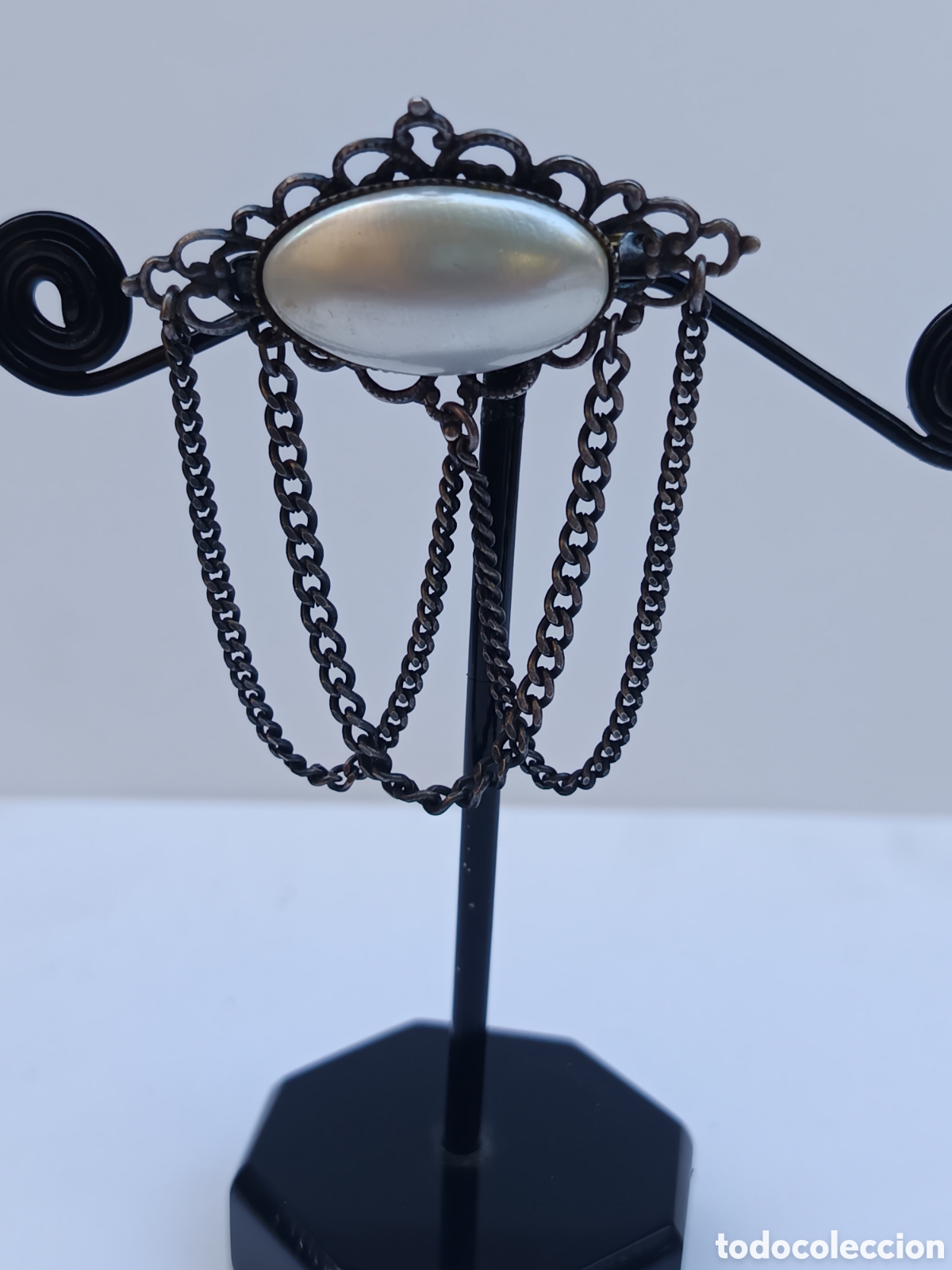 Joaillerie: ANTIGUO BROCHE De LUTO CON PERLA PARA MANTON DE MANILA A&Ntilde;OS 40-50s