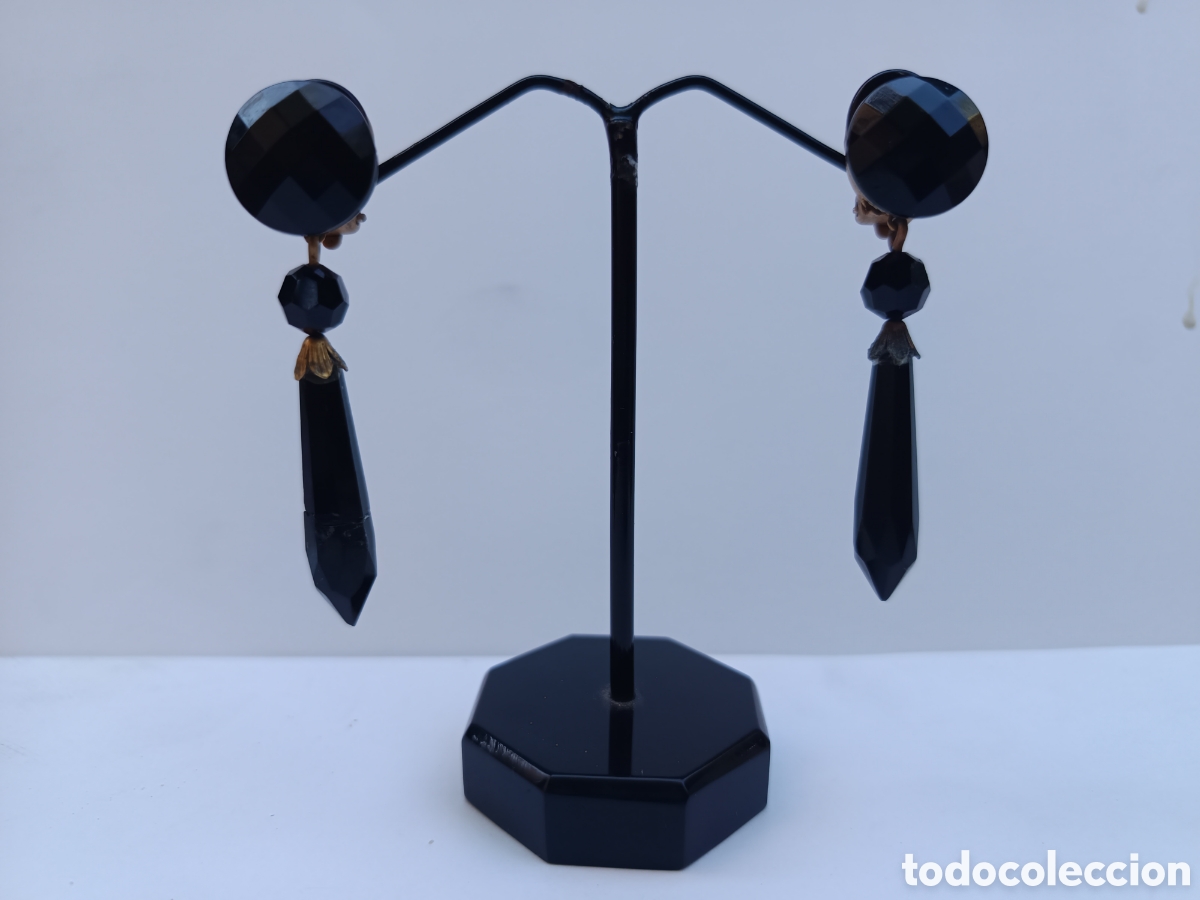 Joyeria: Antiguos pendientes luto largos negro azabache leer Mourning Jewelry