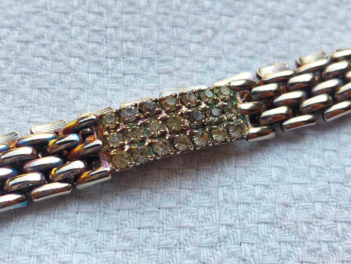 Schmuck: Pulsera vintage metal color dorado y cristalitos cadena para mujer antigua a&ntilde;os 70