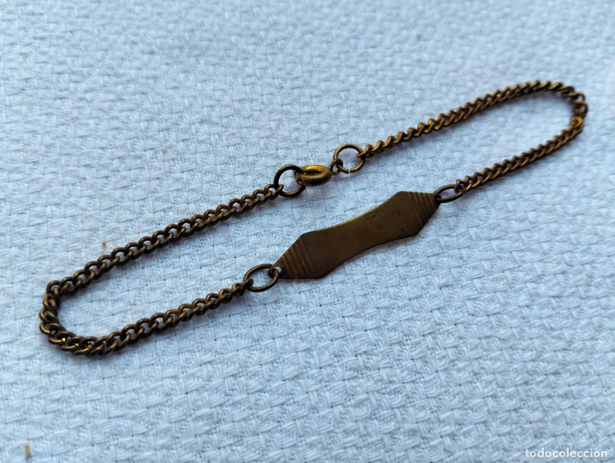 Schmuck: Pulsera vintage metal color dorado cadena no me olvides mujer antigua con chapa Art Deco a&ntilde;os 40