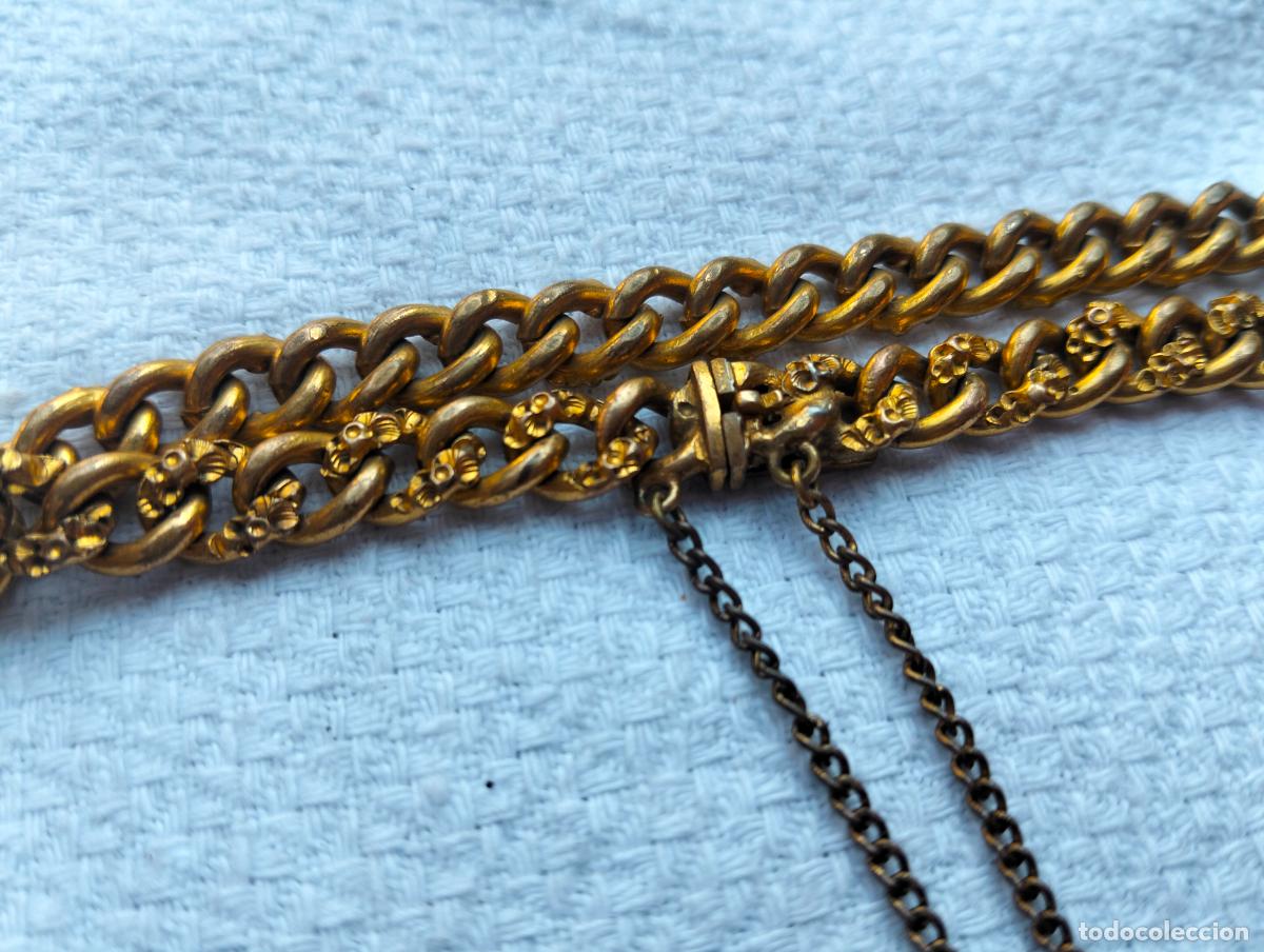Schmuck: Pulsera vintage metal color dorado cadena mujer antigua cadena grabada malla a&ntilde;os 60