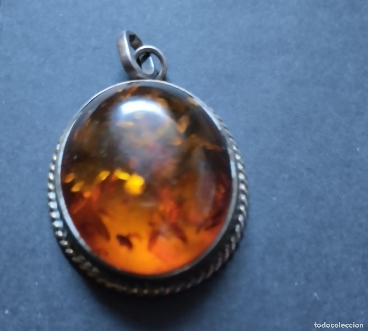 Joaillerie: Colgante artesanal vintage &aacute;mbar plata.