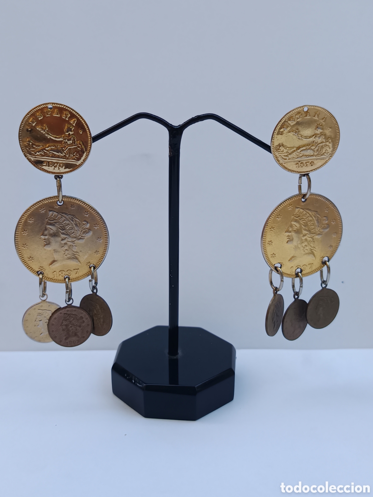 Joyeria: Pendientes vintage numism&aacute;tica monedas replica Espa&ntilde;a y monedas inglesas