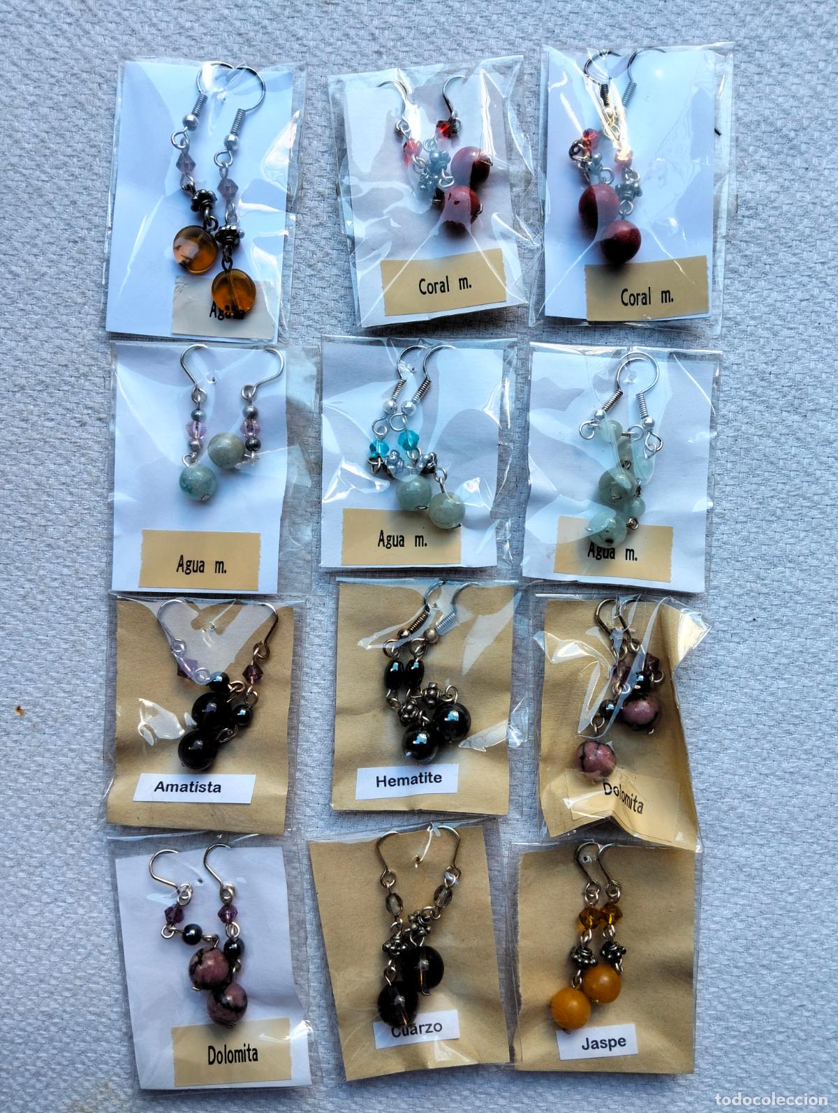 Gioielleria: Lote pendientes con piedra mineral natural mineralog&iacute;a energ&iacute;a amatista coral aguamarina &aacute;gata jaspe