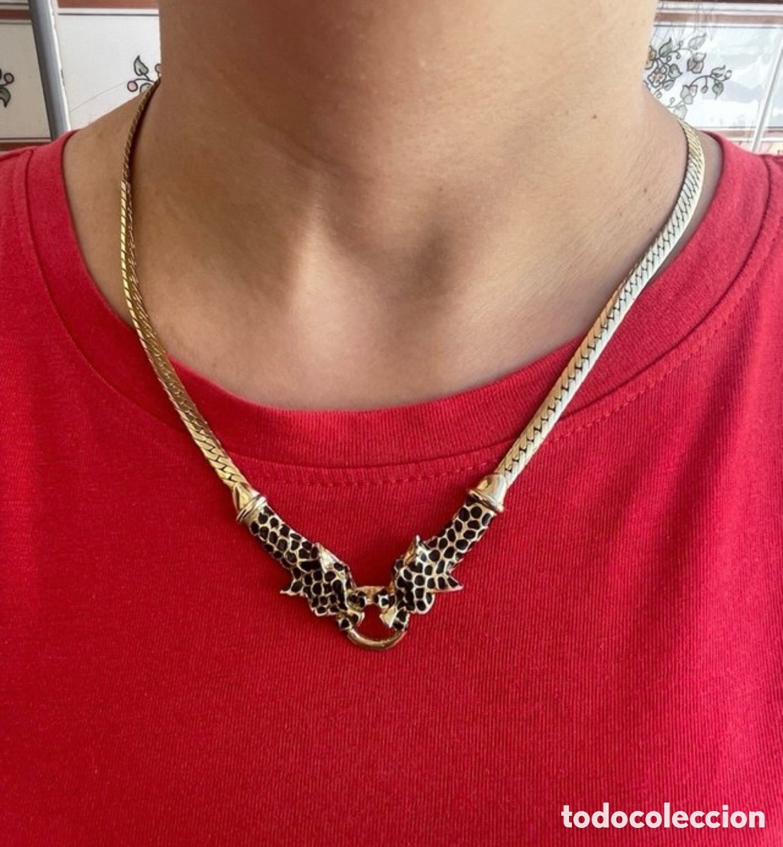 Schmuck: Collar vintage dos panteras esmaltadas dorado a&ntilde;os