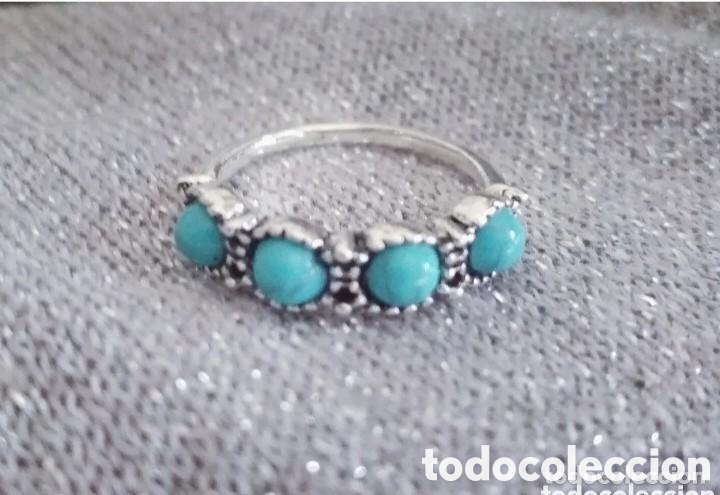 Schmuck: Original anillo color plata vieja con piedras azul turquesa 16mm di&aacute;m. Muy bonito