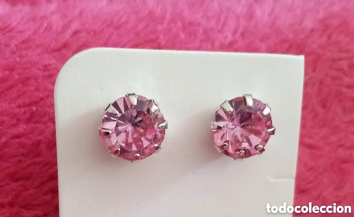 Joyeria: Originales pendientes rosa transparente y plateados 8mm di&aacute;m. Muy bonitos