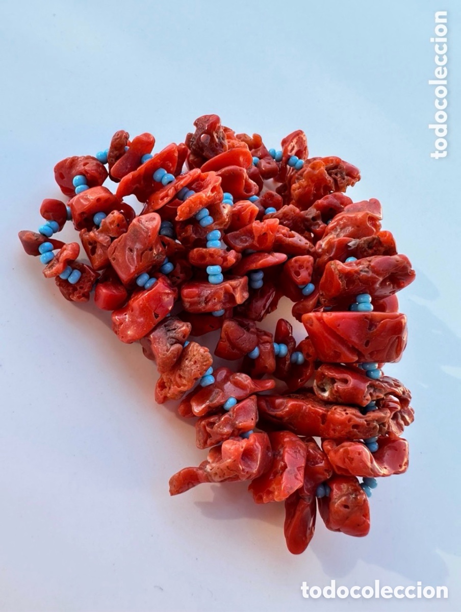 Gioielleria: Antiguo collar de coral rojo natural con turquesa