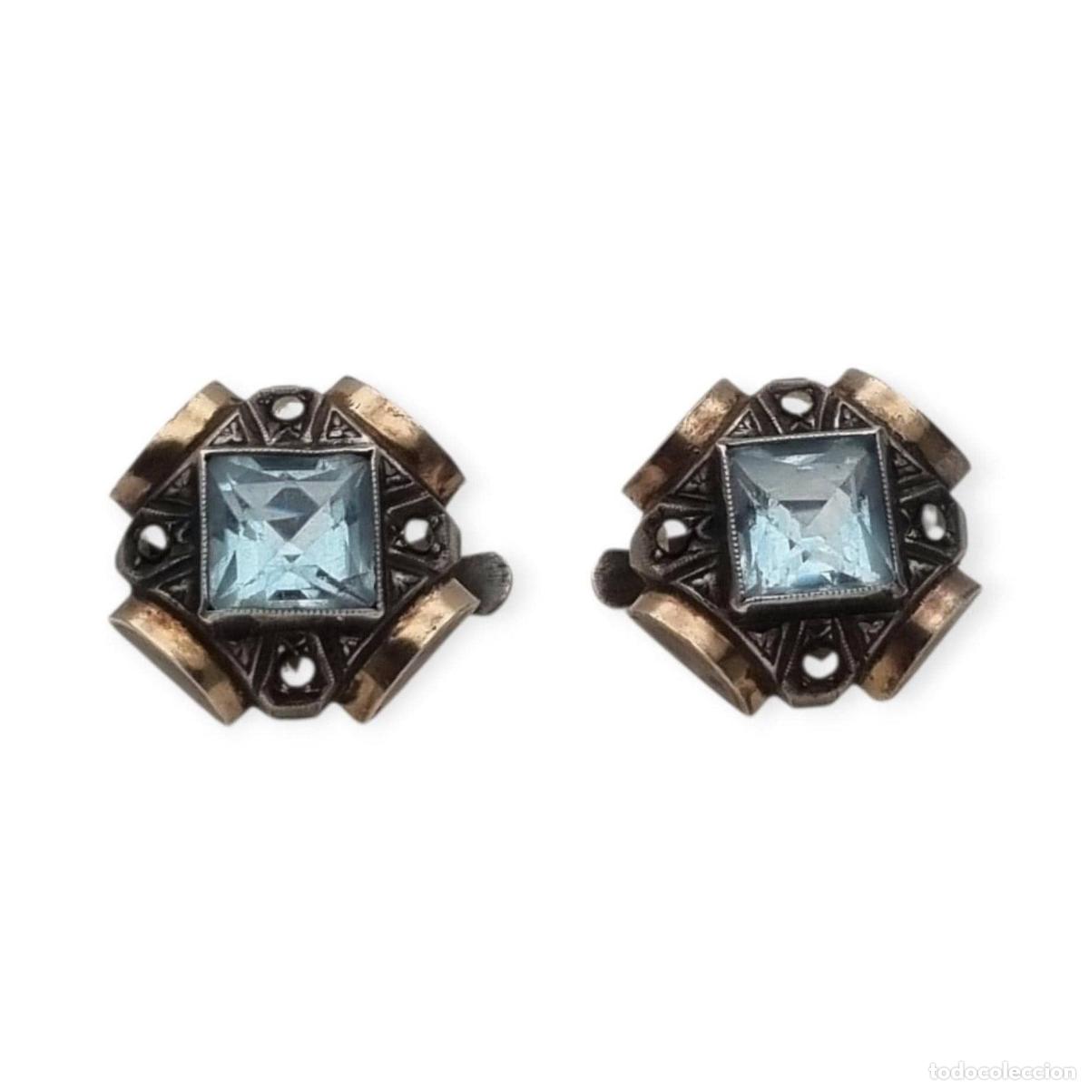 Joyeria: Pendientes Art D&eacute;co catalanes en plata con cristal azul, marcasitas y vistas doradas, Espa&ntilde;a, ca. 19