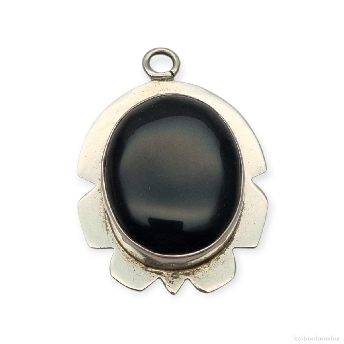 Gioielleria: Colgante de plata 925 con &oacute;nix negro, joyer&iacute;a boho geom&eacute;trica vintage, estilo artesanal 1980&ndash;1990