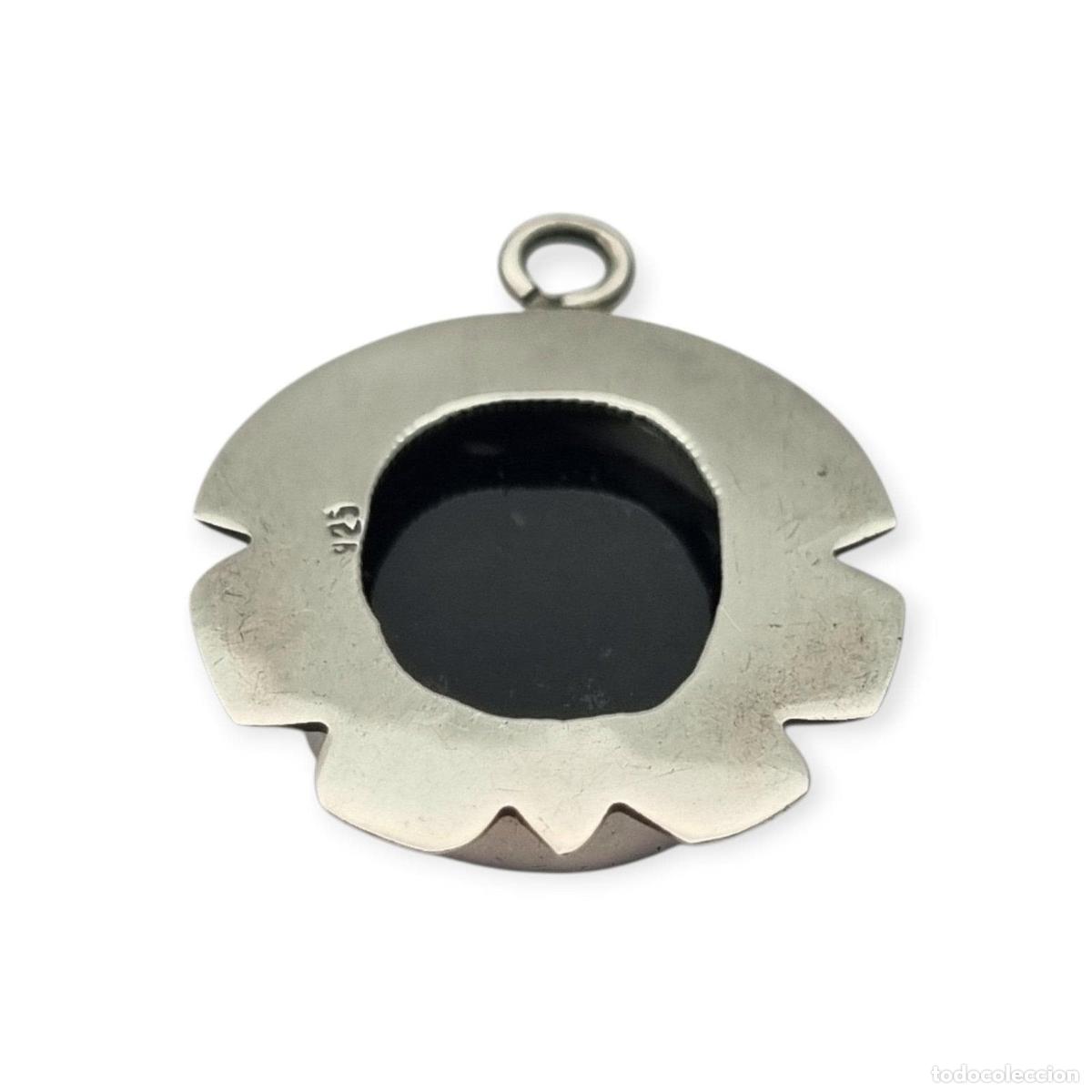 Joyeria: Colgante de plata 925 con &oacute;nix negro, joyer&iacute;a boho geom&eacute;trica vintage, estilo artesanal 1980&ndash;1990