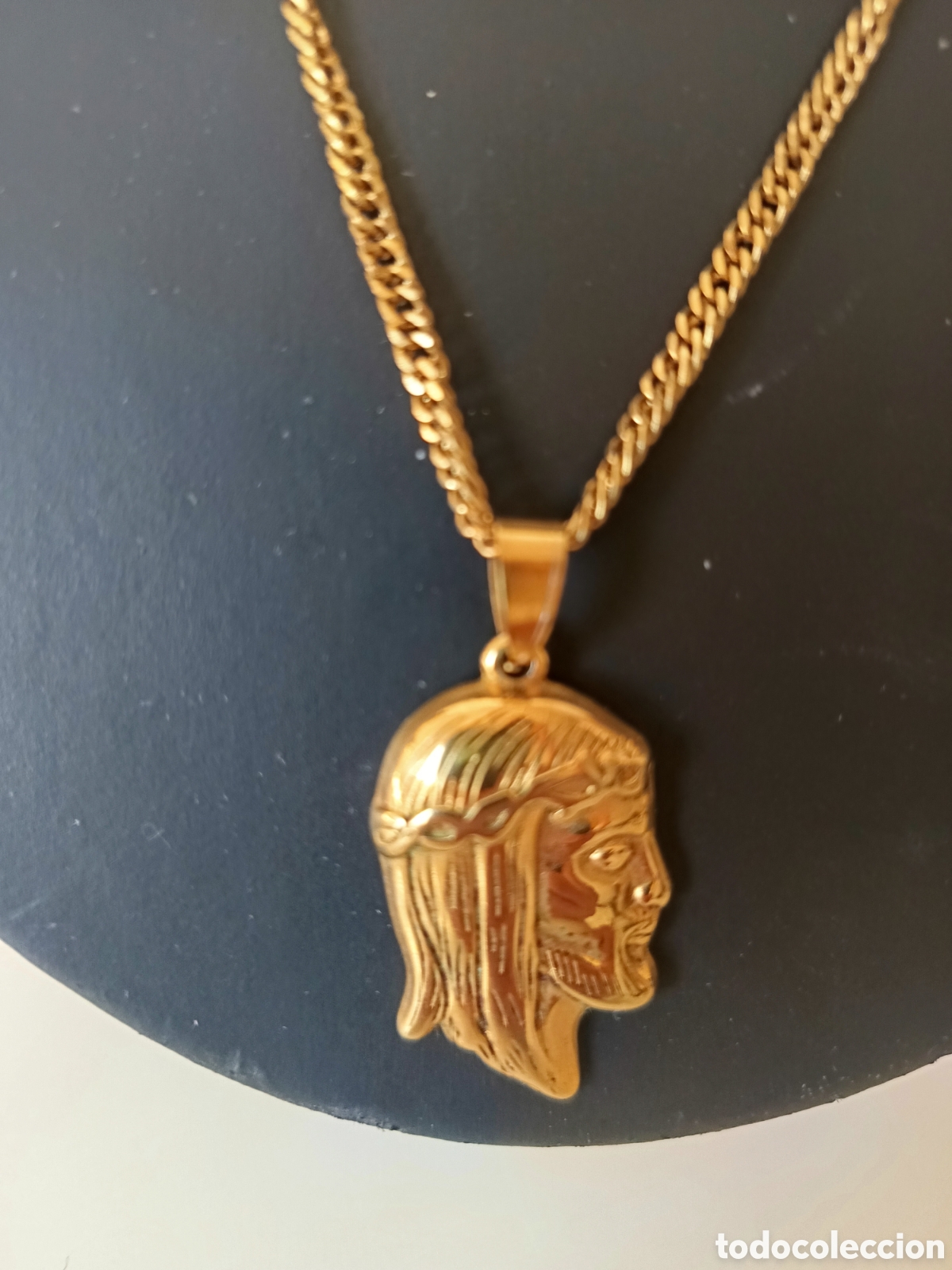 Joyeria: Gargantilla collar colgante cara de Jes&uacute;s chapada en oro