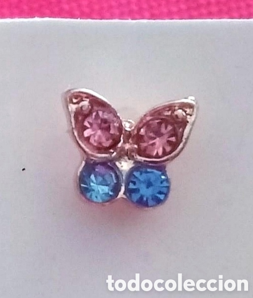 Joyeria: Originales pendientes de bot&oacute;n color oro rosa peque&ntilde;a mariposa arco iris 5mm Muy bonitos
