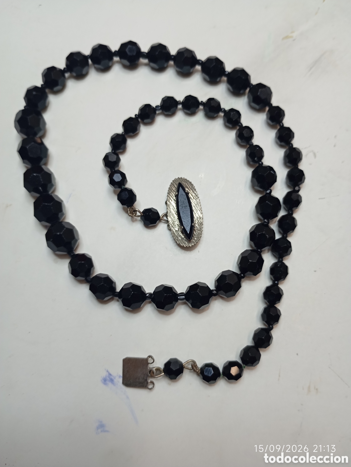 Joyeria: Antiguo rosario / collar de vidrio negro facetado (French Jet) - Principios S. XX&rdquo;