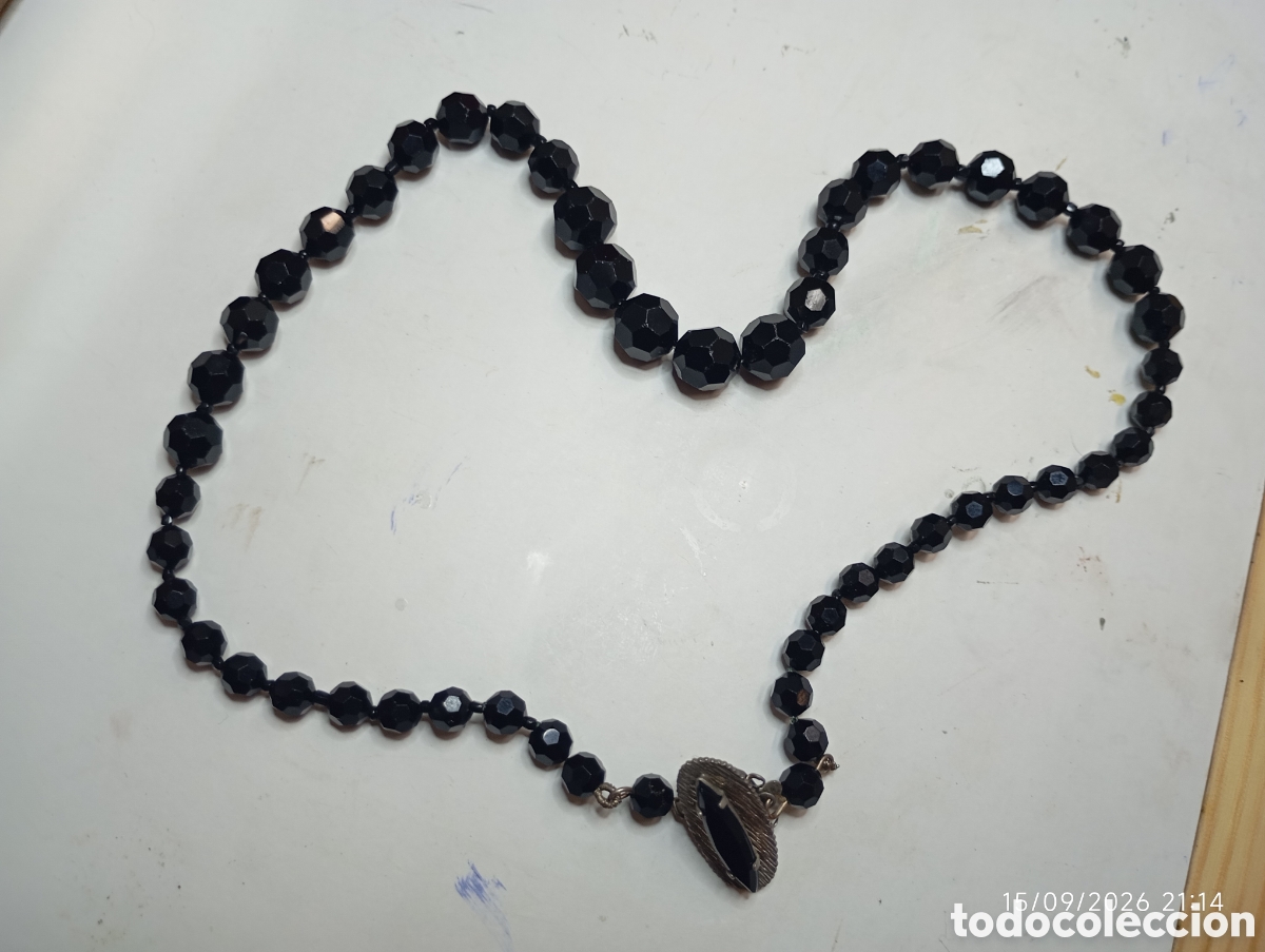 Joyeria: Antiguo rosario / collar de vidrio negro facetado (French Jet) - Principios S. XX (45 cm)