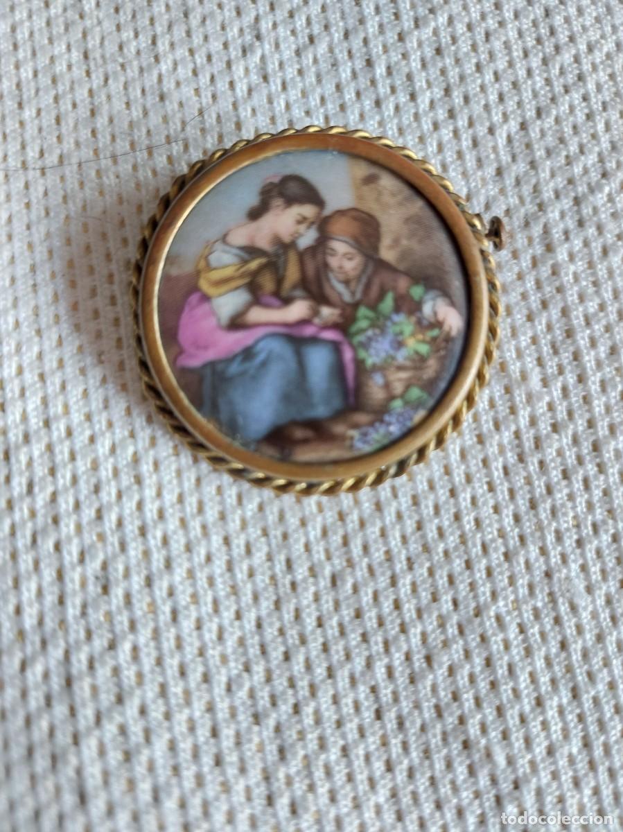 Joyeria: Broche vintage firmado por LIMOGES: Cer&aacute;mica y lat&oacute;n, tromb&oacute;n, Francia