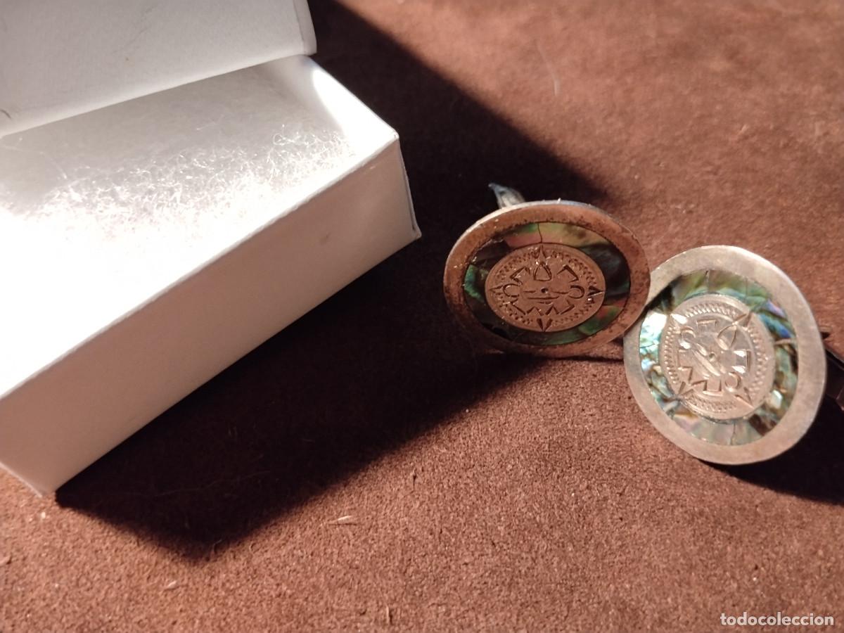 Joyeria: Gemelos mexicanos de plata 925 y n&aacute;car abul&oacute;n vintage Taxco caballero