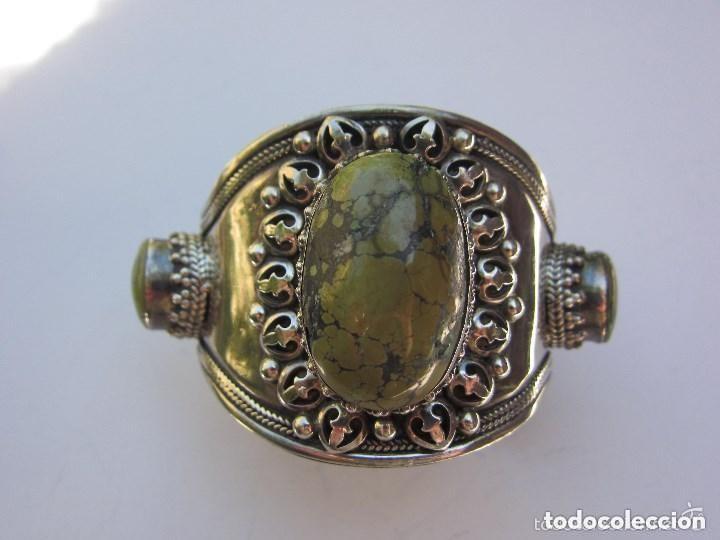 Joyeria: GRAN BRAZALETE DE PLATA 925 Y 3 TURQUESAS