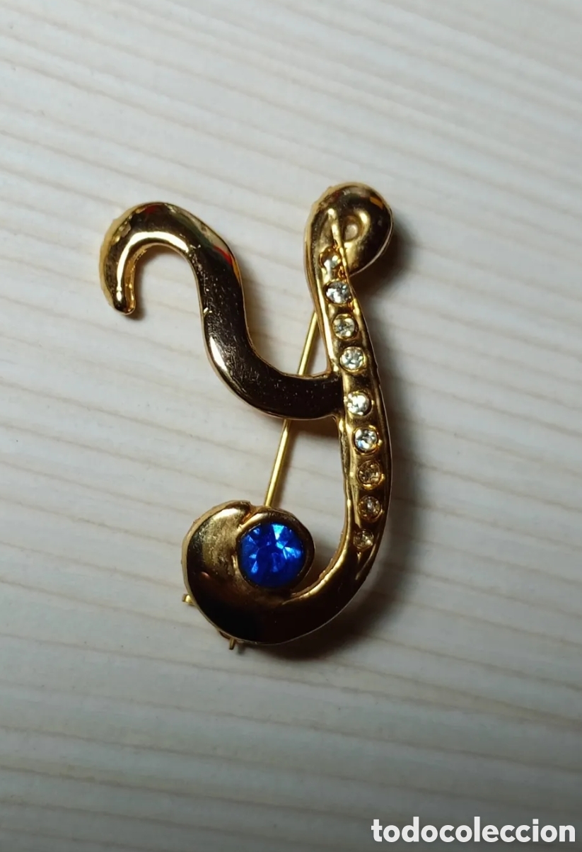 Joyeria: Antiguo broche chapadp oro letra inicial Y a&ntilde;os 80 vintage 4x3cm