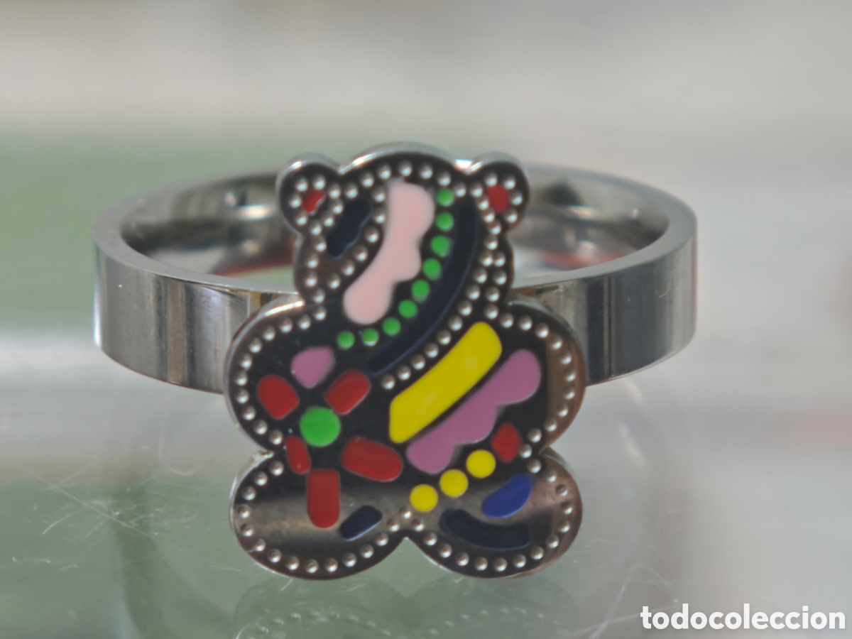 Joyeria: Anillo de acero inoxidable con dibujo de oso con colores
