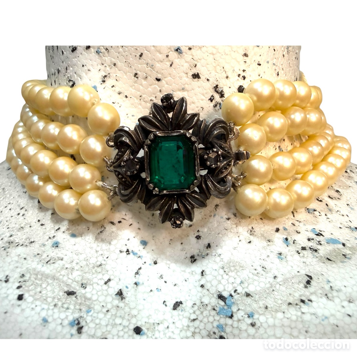 Joyeria: Gargantilla con cierre de plata y 2 diamantes aut&eacute;nticos de perlas Majorica vintage