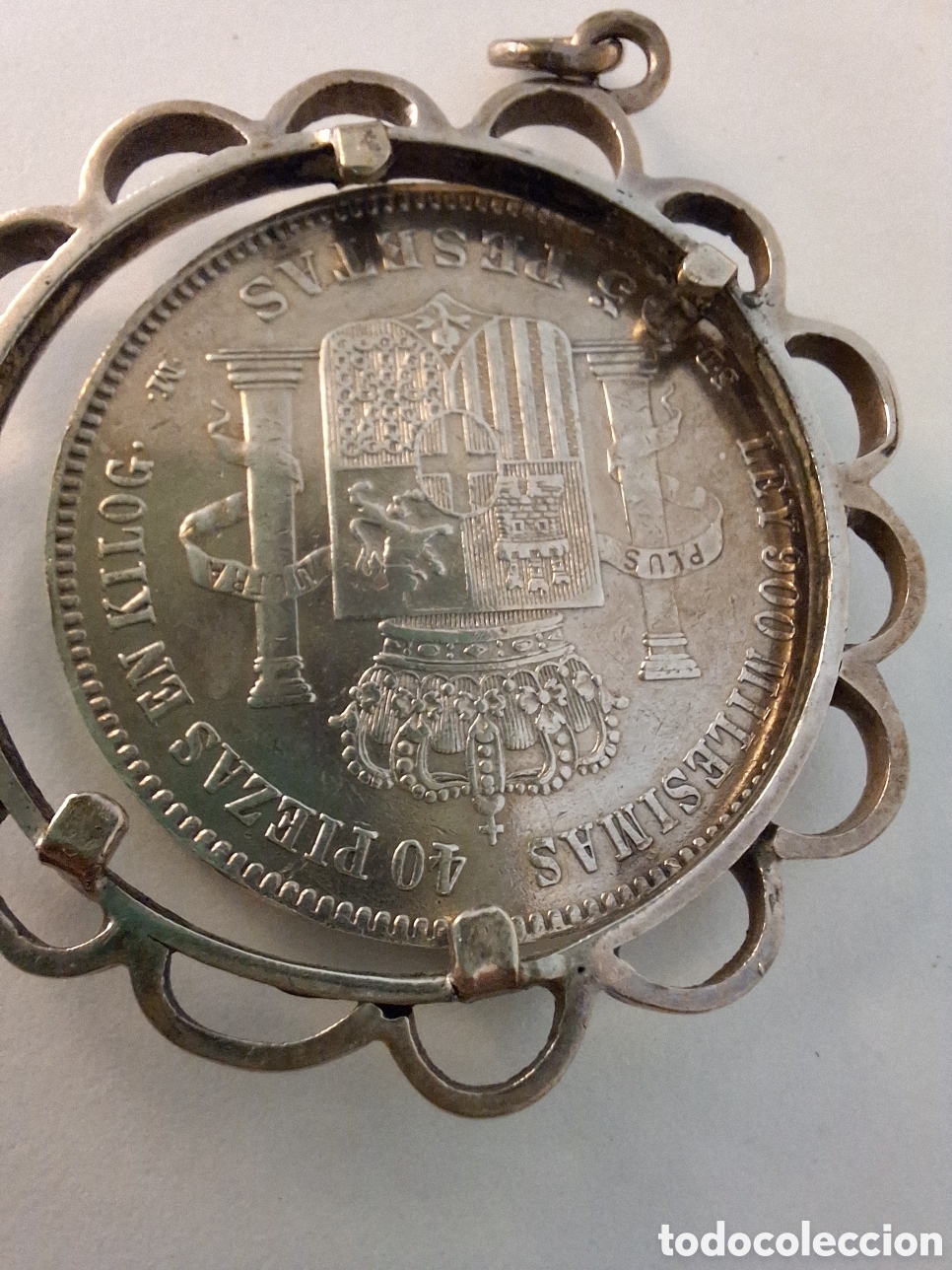 Joyeria: Magn&iacute;fico colgante de &eacute;poca realizado con una moneda original de 5 Pesetas de plata de Amadeo I de S