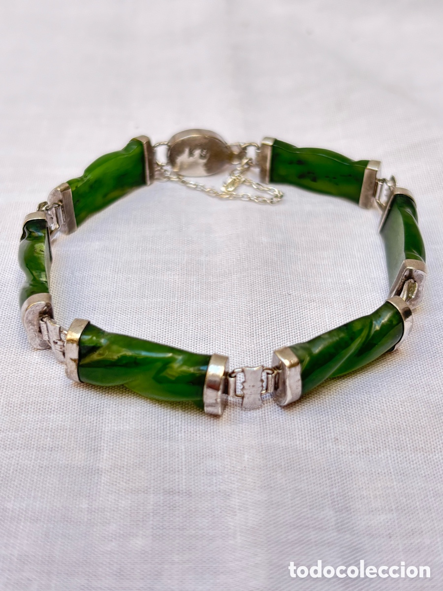 Joyeria: Pulsera de plata con piedras jade 8 cm - Foto 2