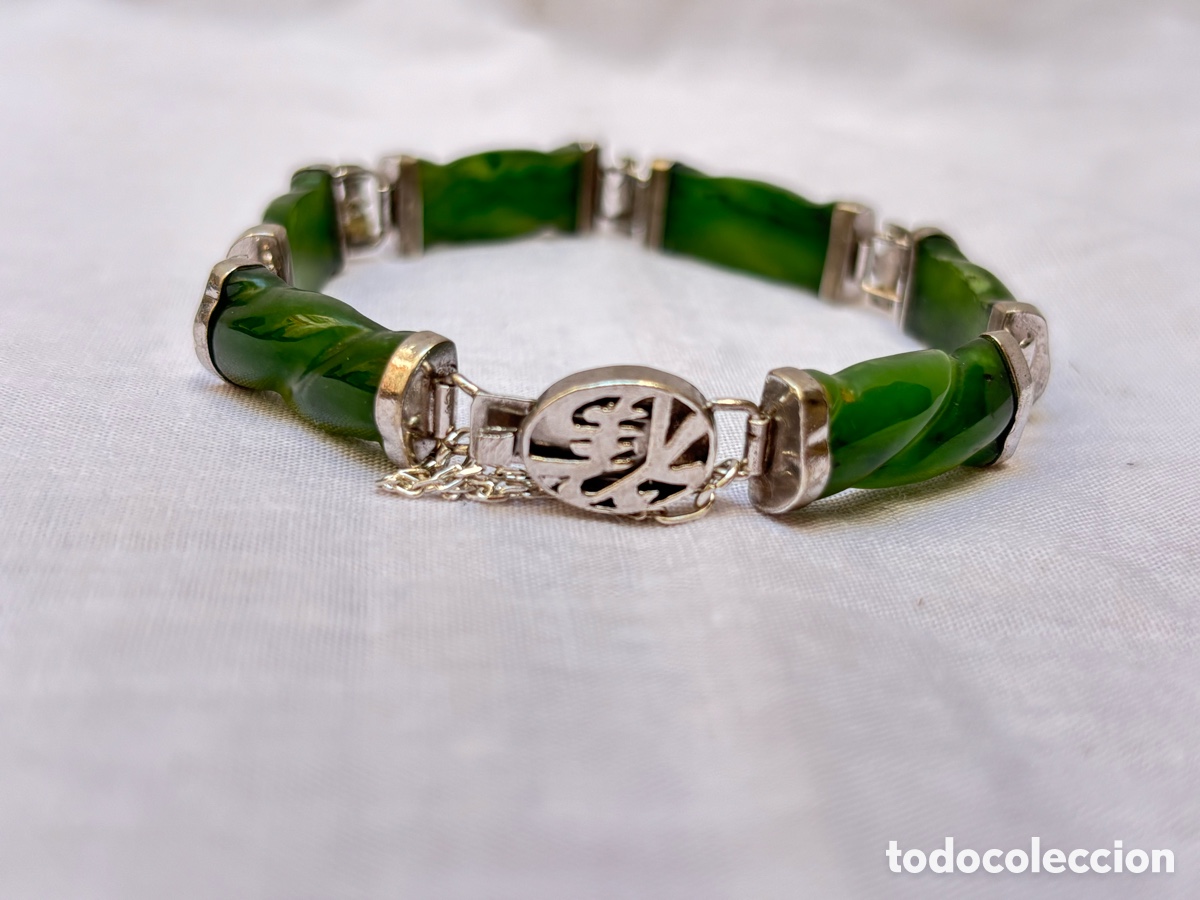 Joyeria: Pulsera de plata con piedras jade 8 cm - Foto 3
