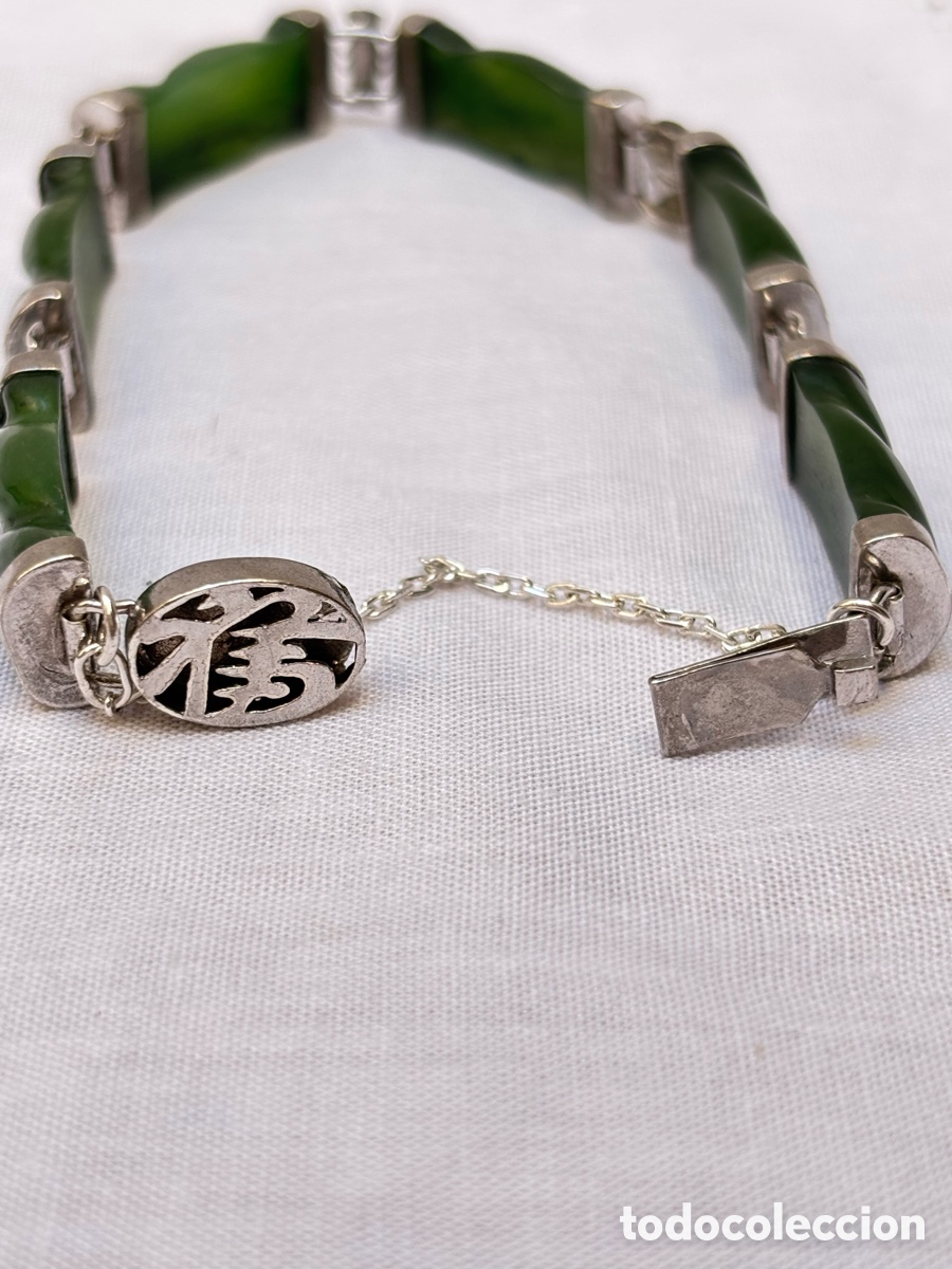 Joyeria: Pulsera de plata con piedras jade 8 cm - Foto 4