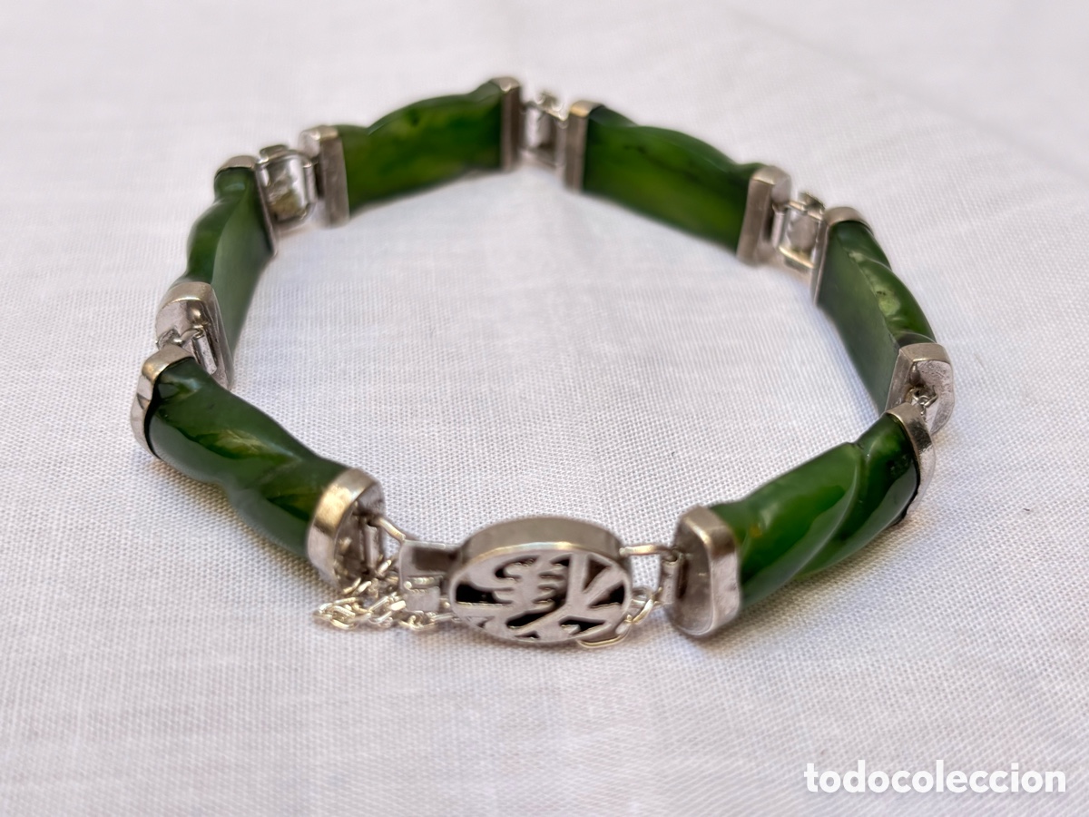 Joyeria: Pulsera de plata con piedras jade 8 cm