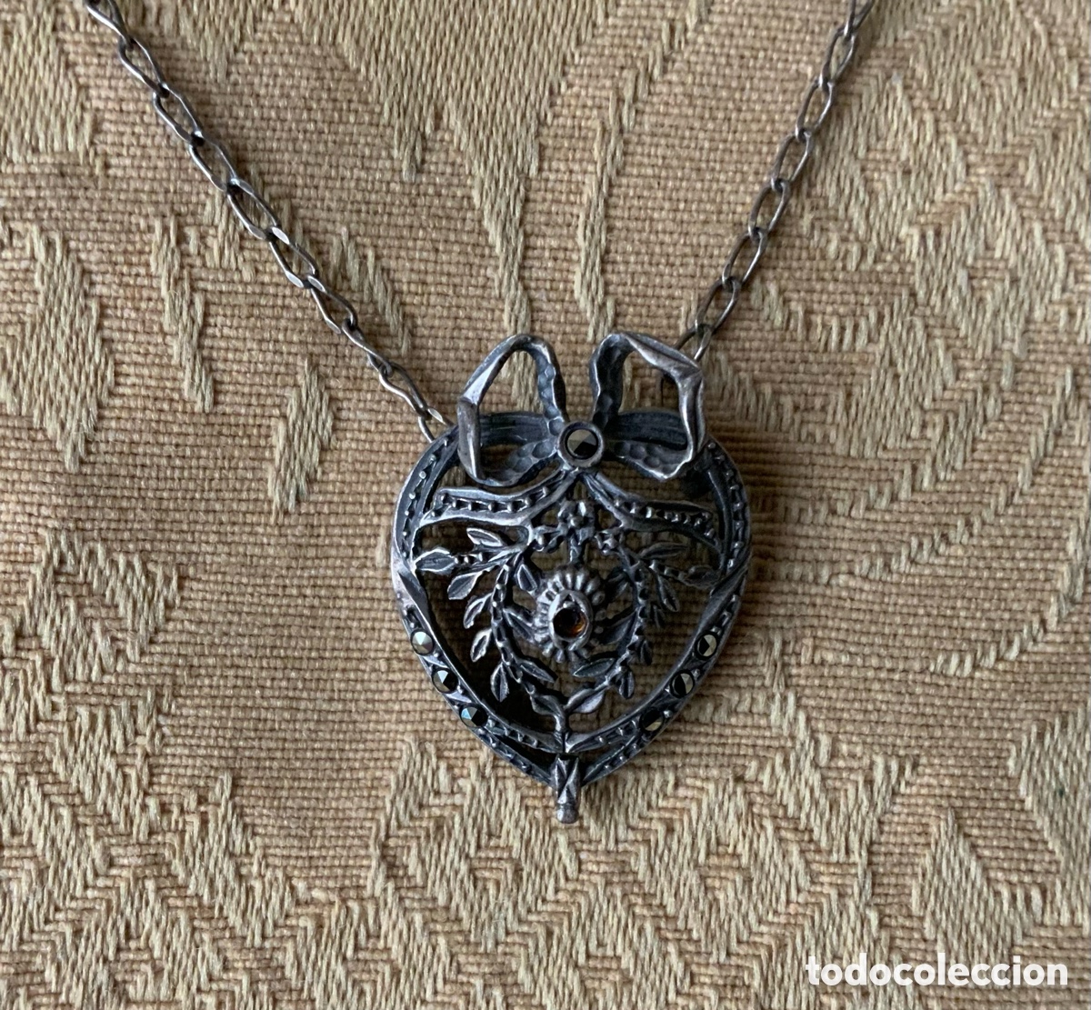 Joyeria: ANTIGUO COLGANTE CORAZON DE PLATA Y MARQUESITAS - Foto 3