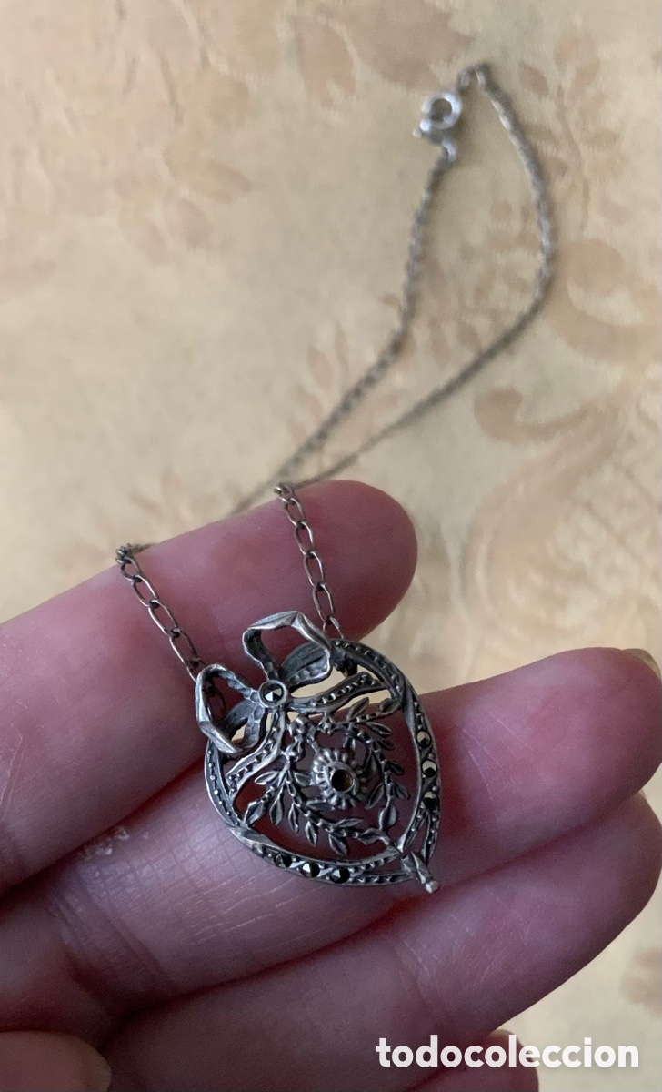 Joyeria: ANTIGUO COLGANTE CORAZON DE PLATA Y MARQUESITAS - Foto 4