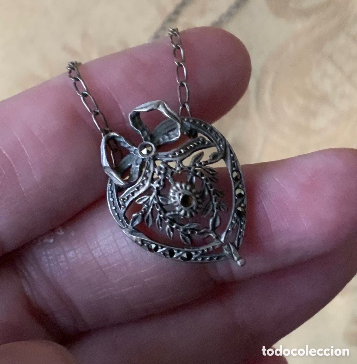 Joyeria: ANTIGUO COLGANTE CORAZON DE PLATA Y MARQUESITAS - Foto 7