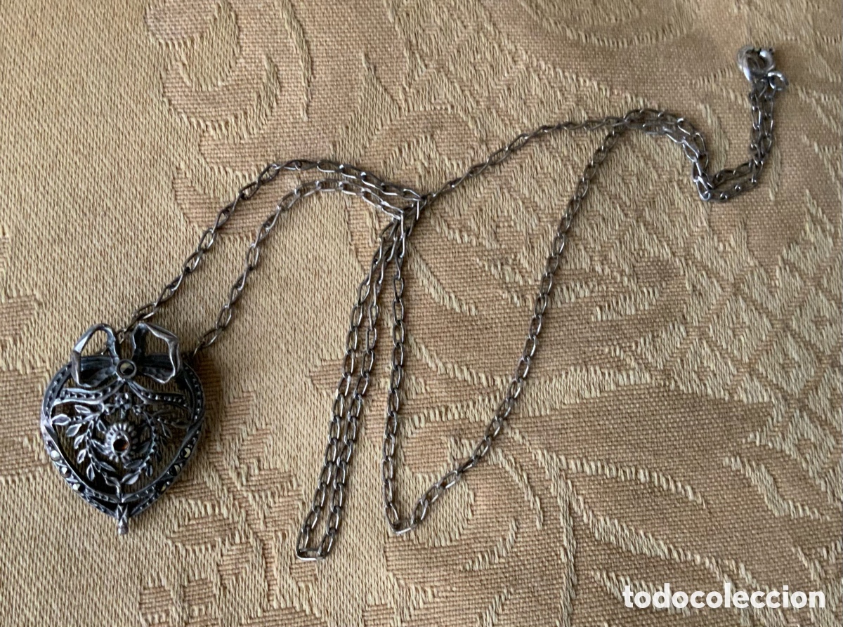 Joyeria: ANTIGUO COLGANTE CORAZON DE PLATA Y MARQUESITAS - Foto 10