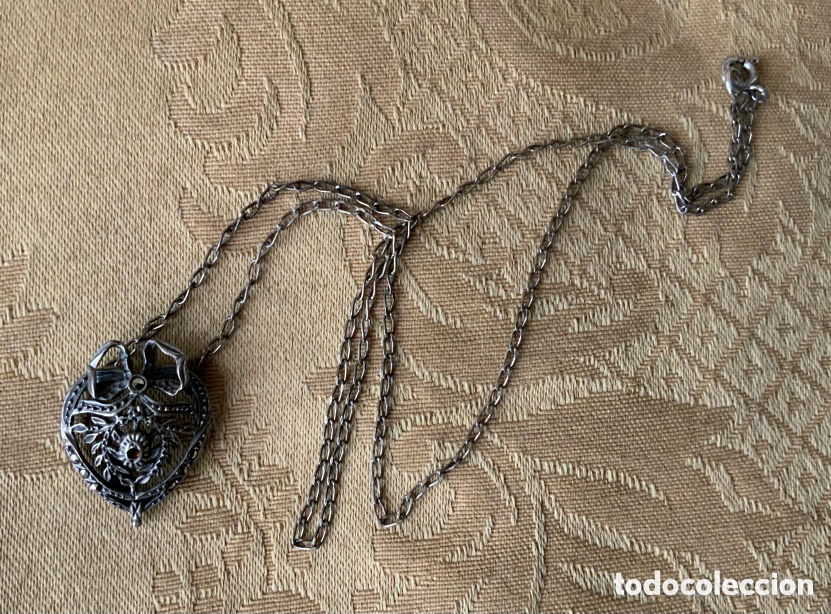 Joyeria: ANTIGUO COLGANTE CORAZON DE PLATA Y MARQUESITAS - Foto 12