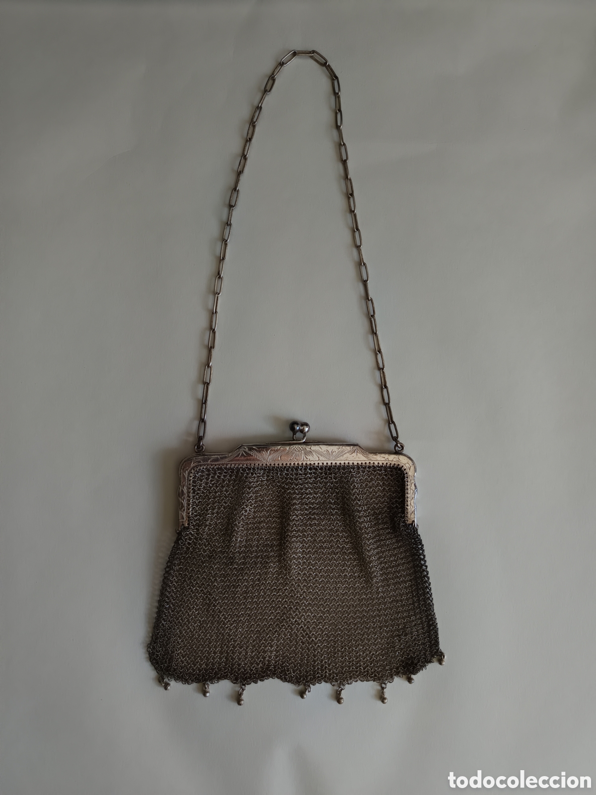 Joyeria: Bolso decorado en malla de plata 800 con cadena