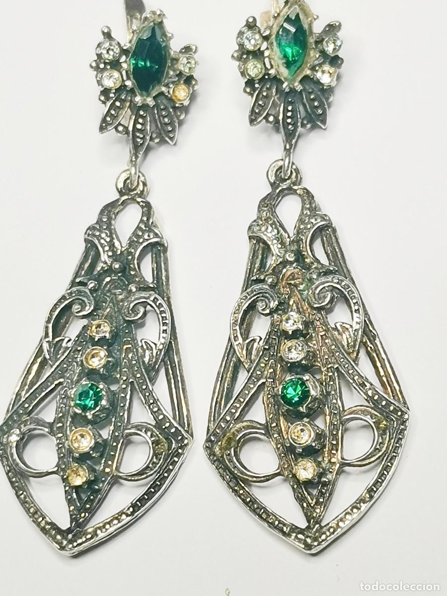 Joyeria: Pendientes Largos de Estilo Art D&eacute;co en Plata de Ley (925) con Filigrana y Pedrer&iacute;a Multicolor - 9,7